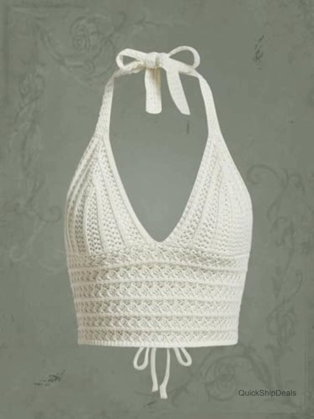 Lace Up Backless Crochet Crop Halter Top - Picture 3 of 7